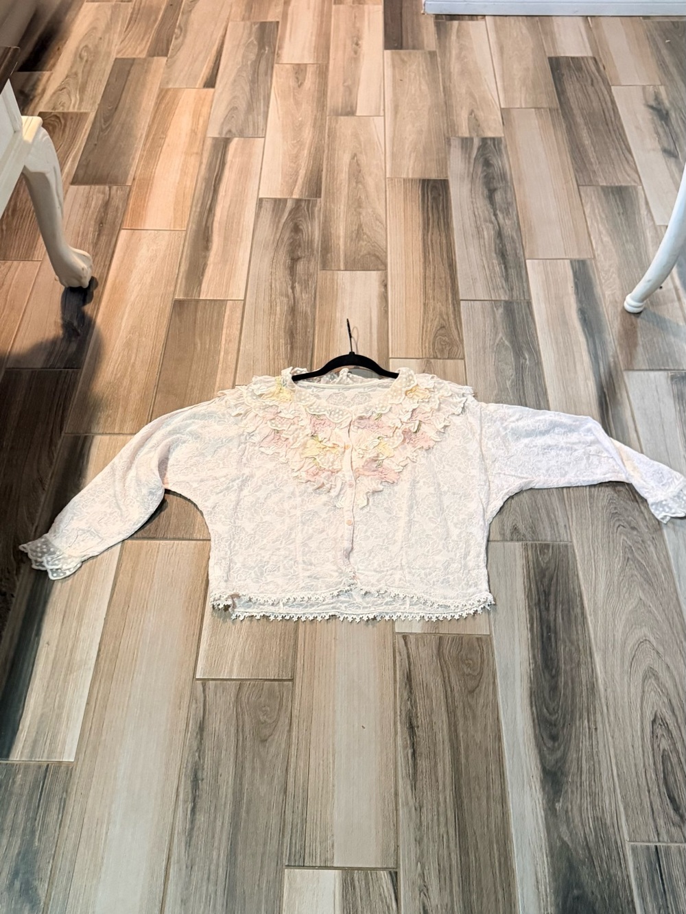 Pastel Lace Ruffle Blouse - Cream - Picture 6 of 12